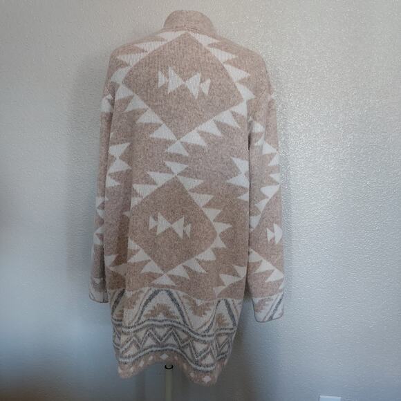 Frye Beige Cream Tribal Aztec Open Sweater Long Cardigan Size XL - Picture 10 of 13